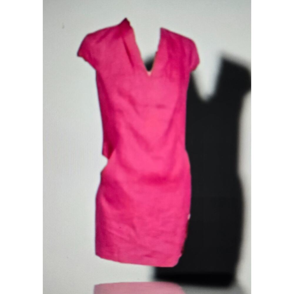 $209 Neiman Marcus Women Pink Short Cap Sleeve lined Linen Shift Dress large EUC
